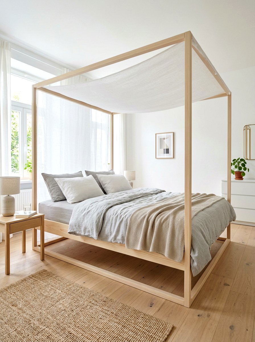 Scandi Minimalist Canopy Bed - 30 statement canopy bed bedroom ideas