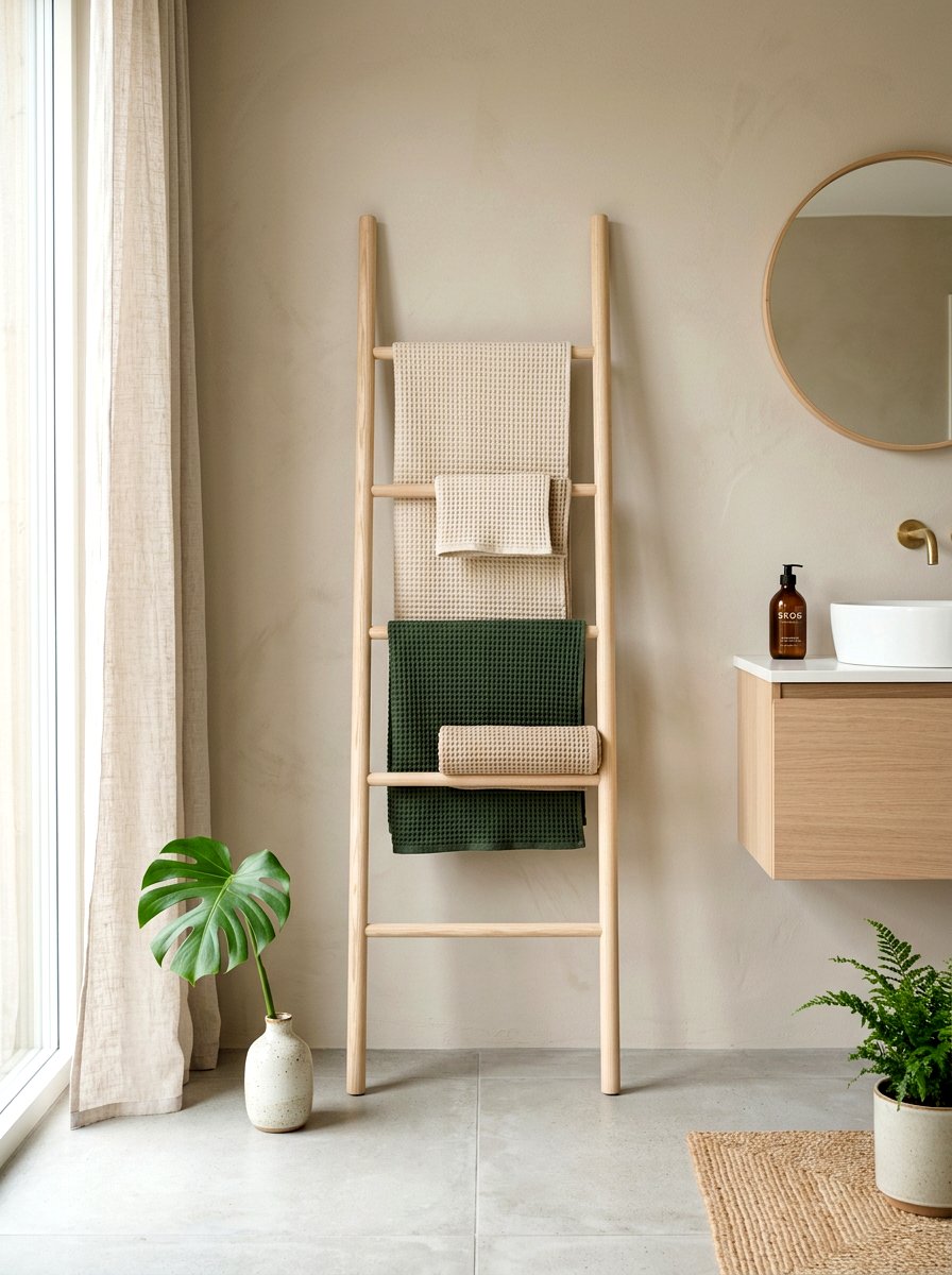 Scandi Minimalist Towel Ladder - 30 towel ladder ideas