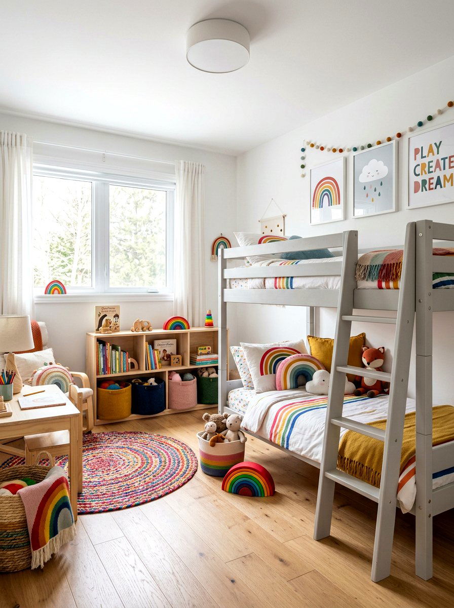 Scandi Rainbow Kids Room - 30 muted rainbow bedroom ideas