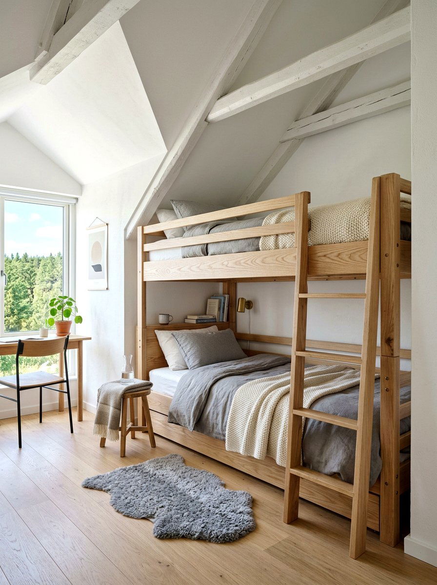 Scandi Style Attic Bunk - 30 attic bunk room ideas