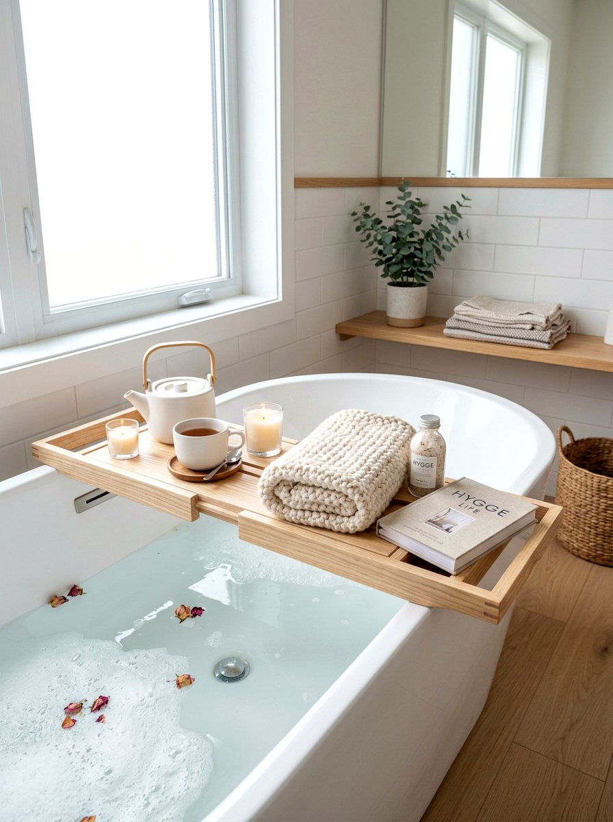 Scandi Style Bath Caddy - 30 bath tray spa ideas