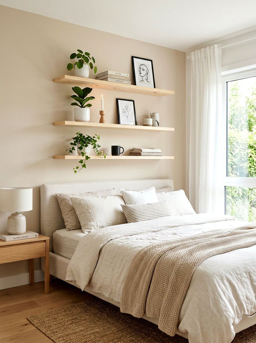 Scandi Style Bedroom Floating Shelving - 30 bookshelf styling ideas