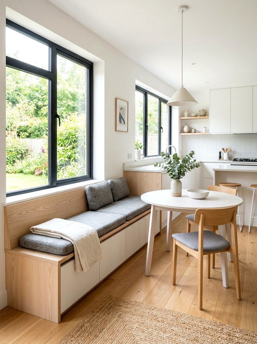 Scandi Style Bench Storage - 30 kitchen banquette storage ideas
