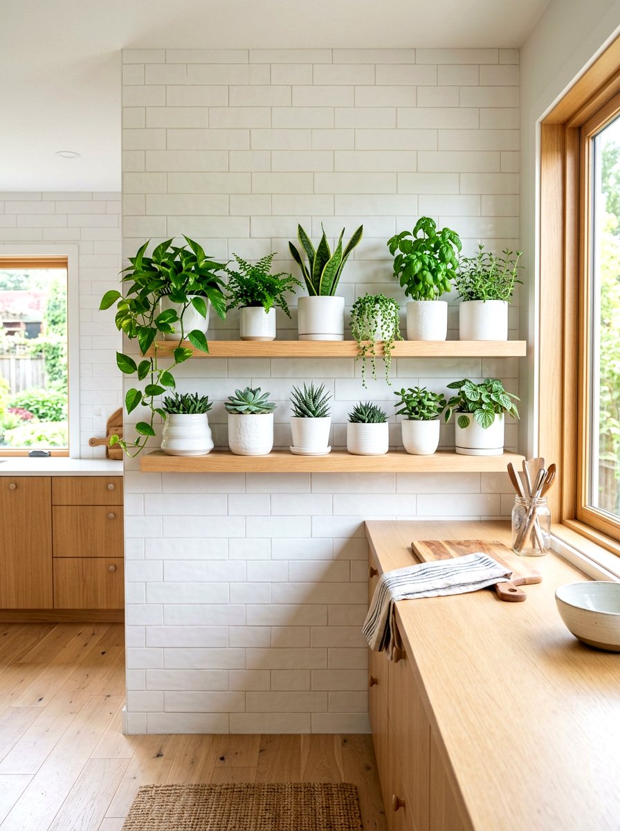 Scandi Style Blonde Wood Shelf - 30 kitchen plant shelf ideas