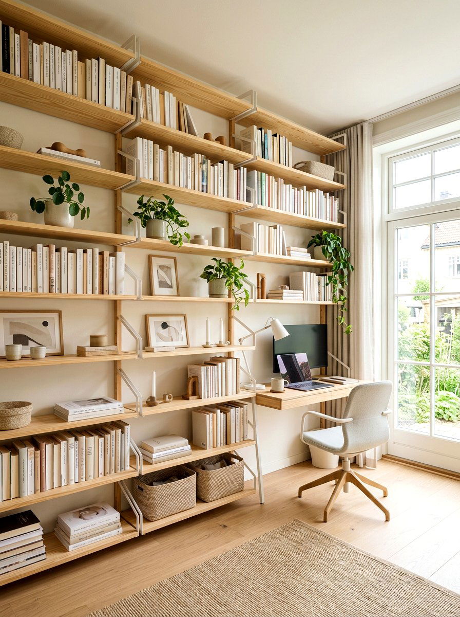 Scandi Style Bookshelf Wall Office - 30 bookshelf wall office ideas