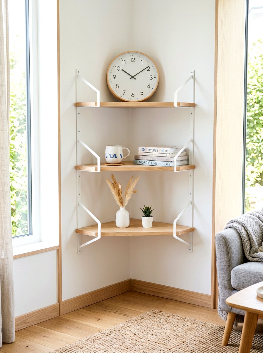 Scandi Style Corner Shelf - 30 living room corner shelf ideas