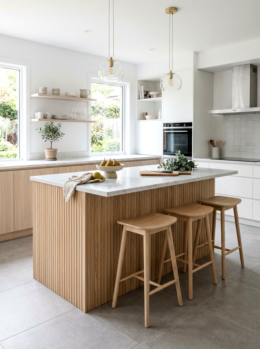 Scandi Style Fluted Kitchen Island - 30 reeded wood kitchen island ideas
