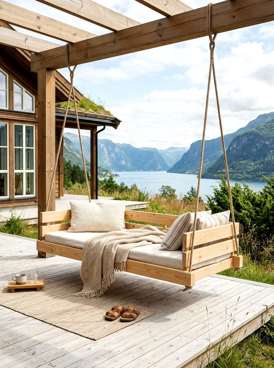 Scandi Style Hanging Daybed - 30 porch daybed swing ideas