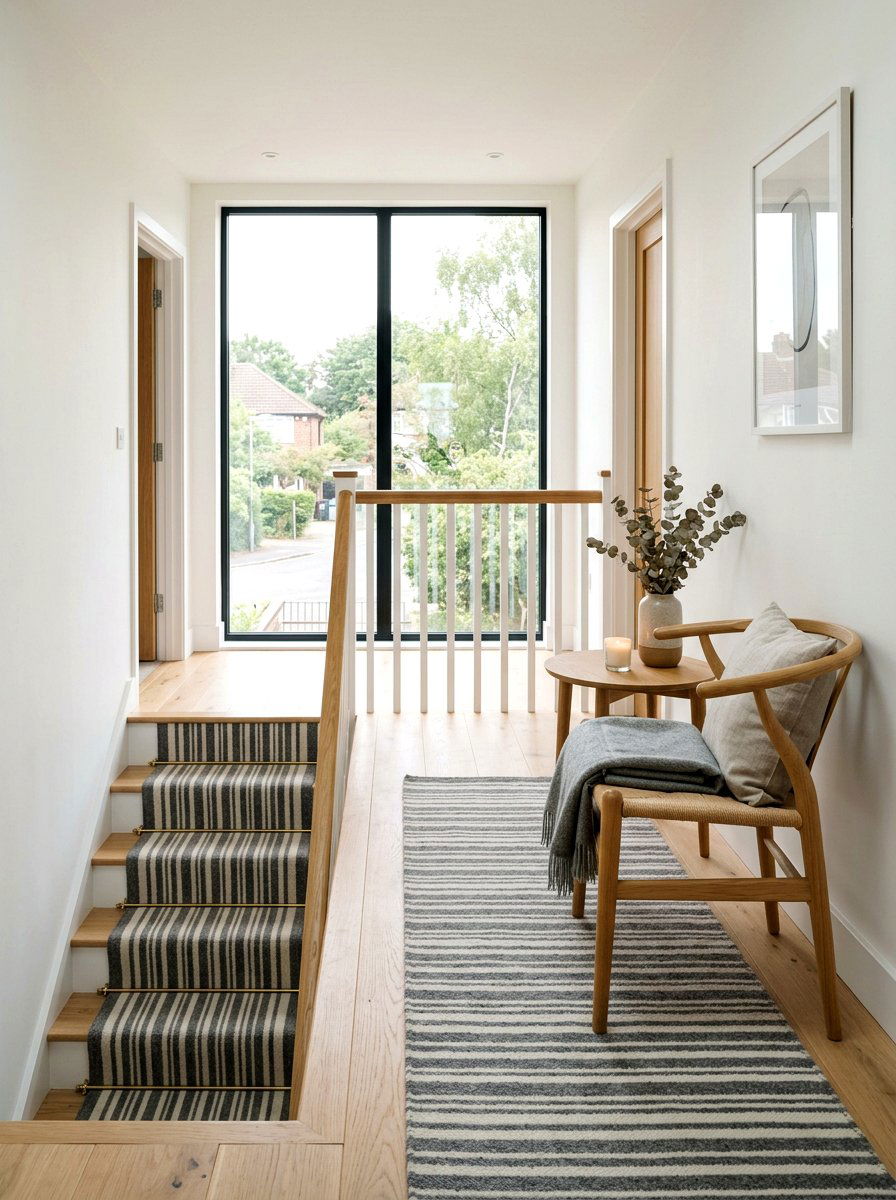 Scandi Style Light Wood And Grey Stripe Stair Runner - 30 stair runner stripe ideas