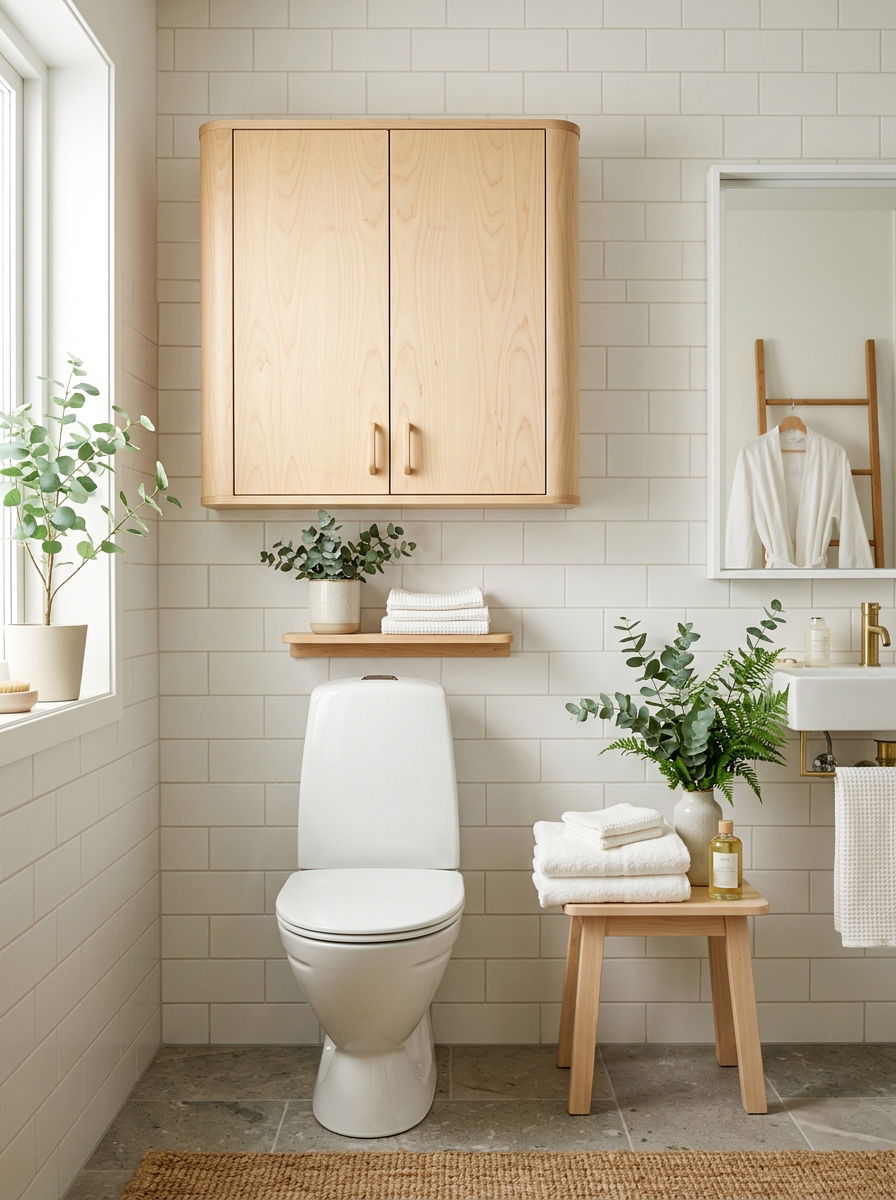Scandi Style Light Wood Cabinet - 30 over toilet cabinet ideas