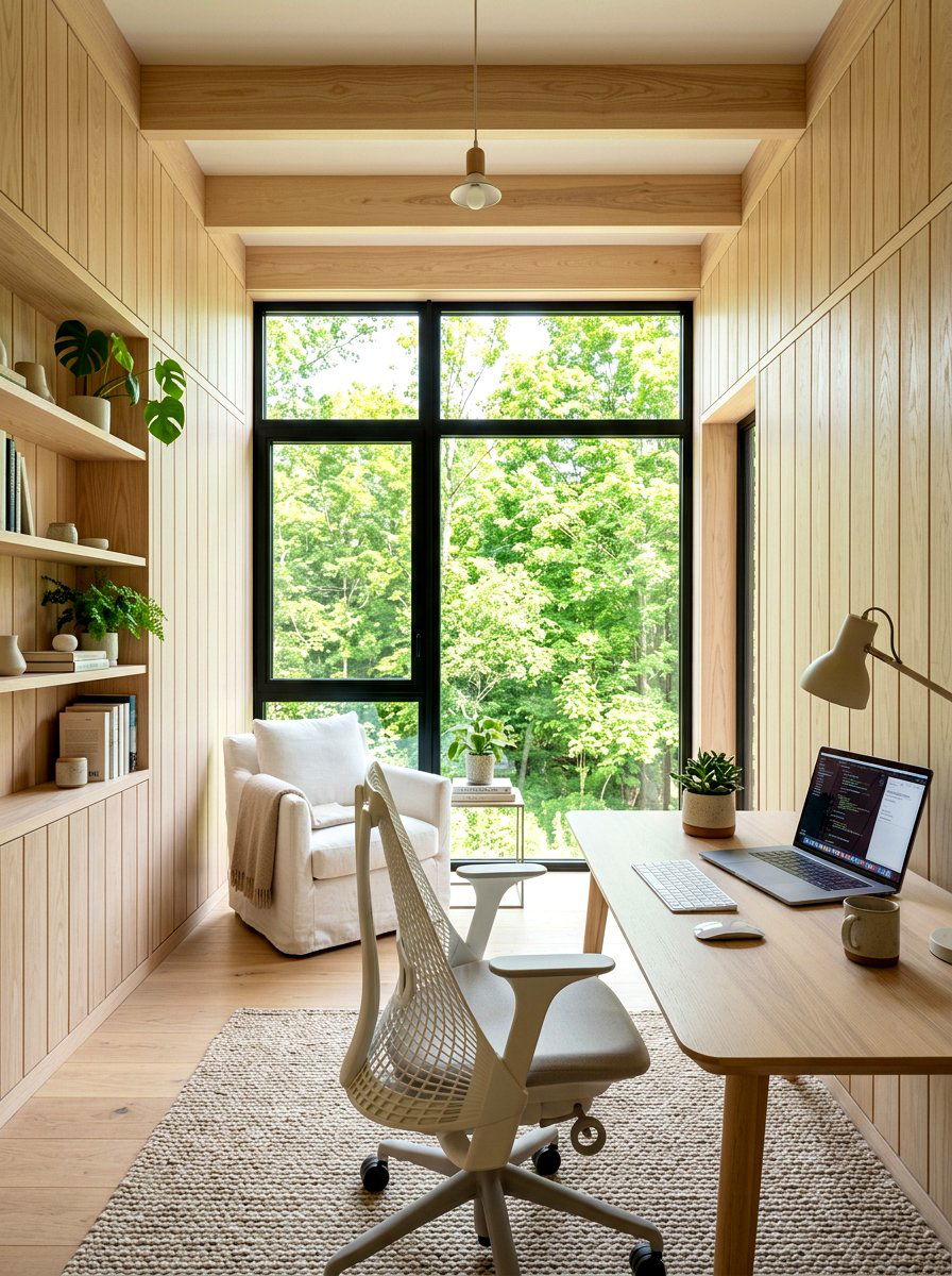Scandi Style Light Wood Paneling - 30 office wall molding ideas