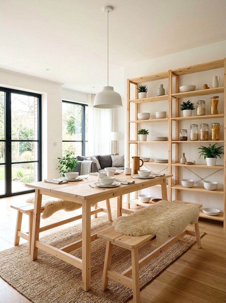 Scandi Style Light Wood Shelves - 30 breakfast corner shelves ideas