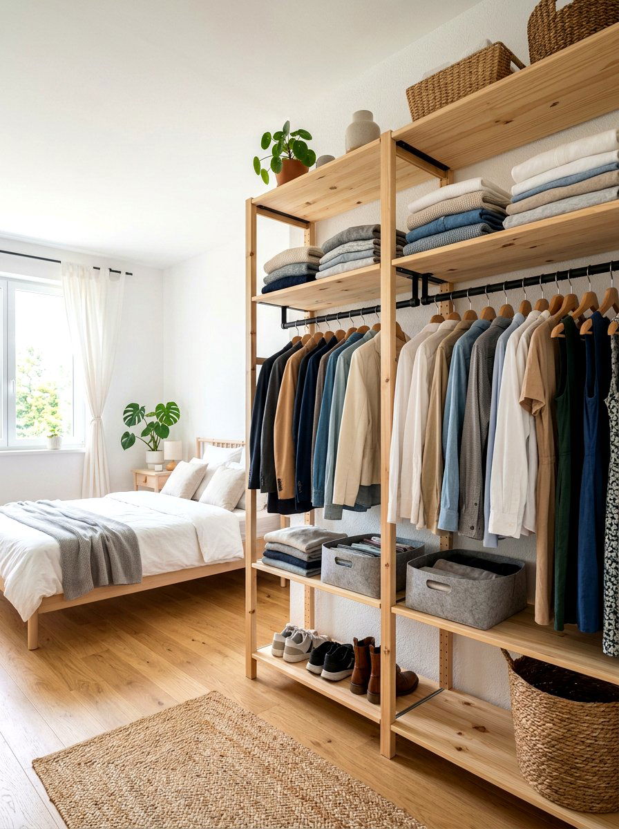 Scandi Style Open Closet - 30 minimal closet organization ideas