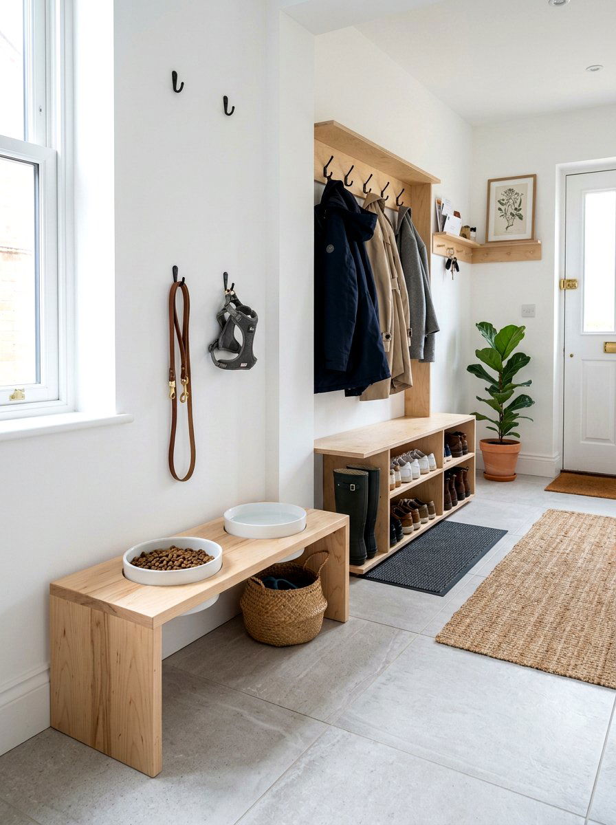 Scandi Style Pet Feeding Bench - 30 pet feeding station ideas