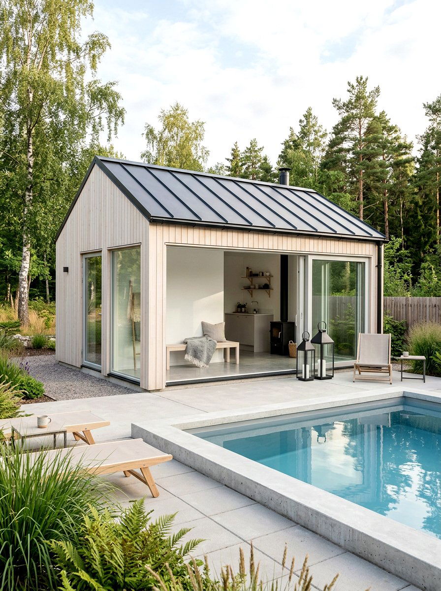 Scandi Style Pool House - 30 pool cabana ideas
