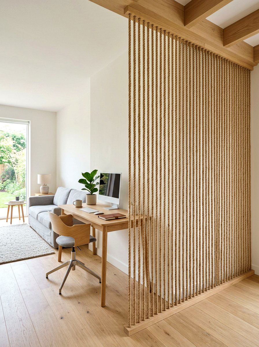 Scandi Style Rope Wall - 30 room divider apartment aesthetic ideas