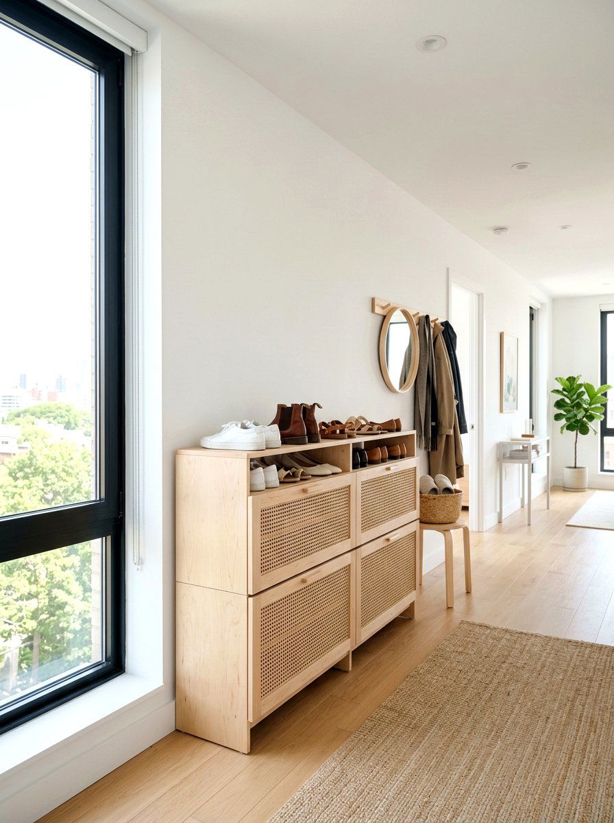 Scandi Style Shoe Storage - 30 apartment shoe wall ideas