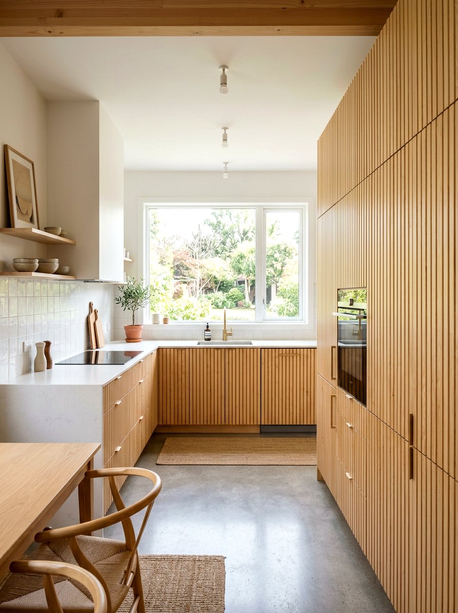 Scandi Style Vertical Wood Slat - 30 floor to ceiling kitchen cabinets ideas
