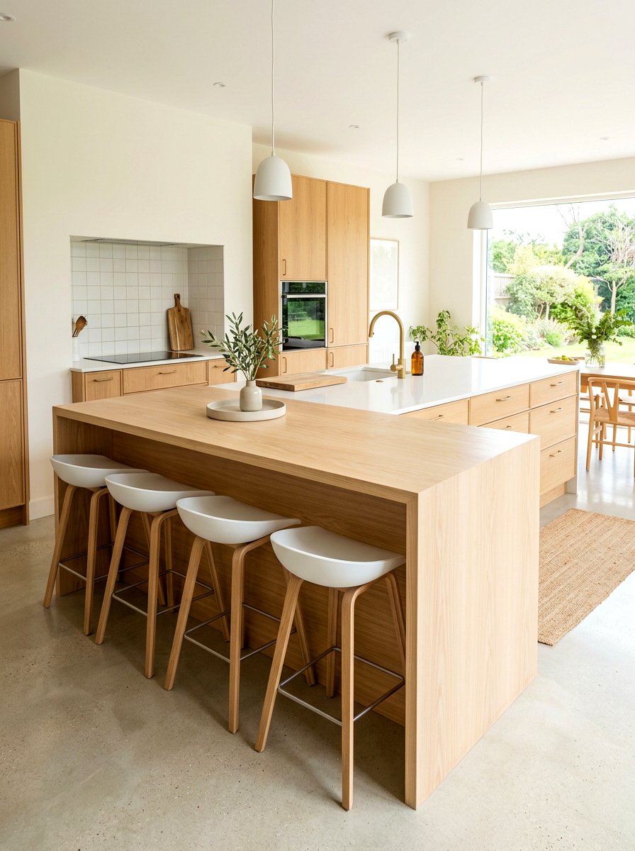 Scandi Style Waterfall Island Stools - 30 waterfall island seating ideas