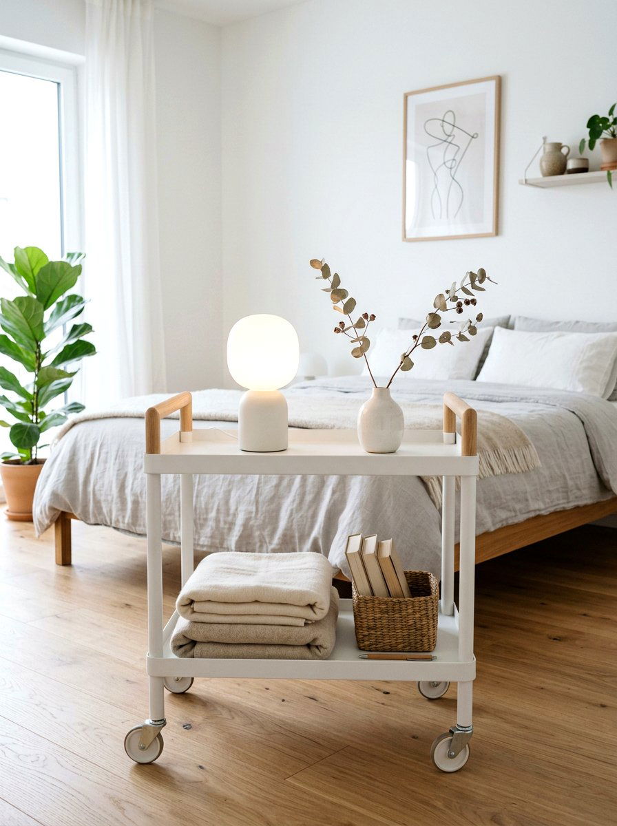Scandi Style White Cart - 30 bedside cart storage ideas