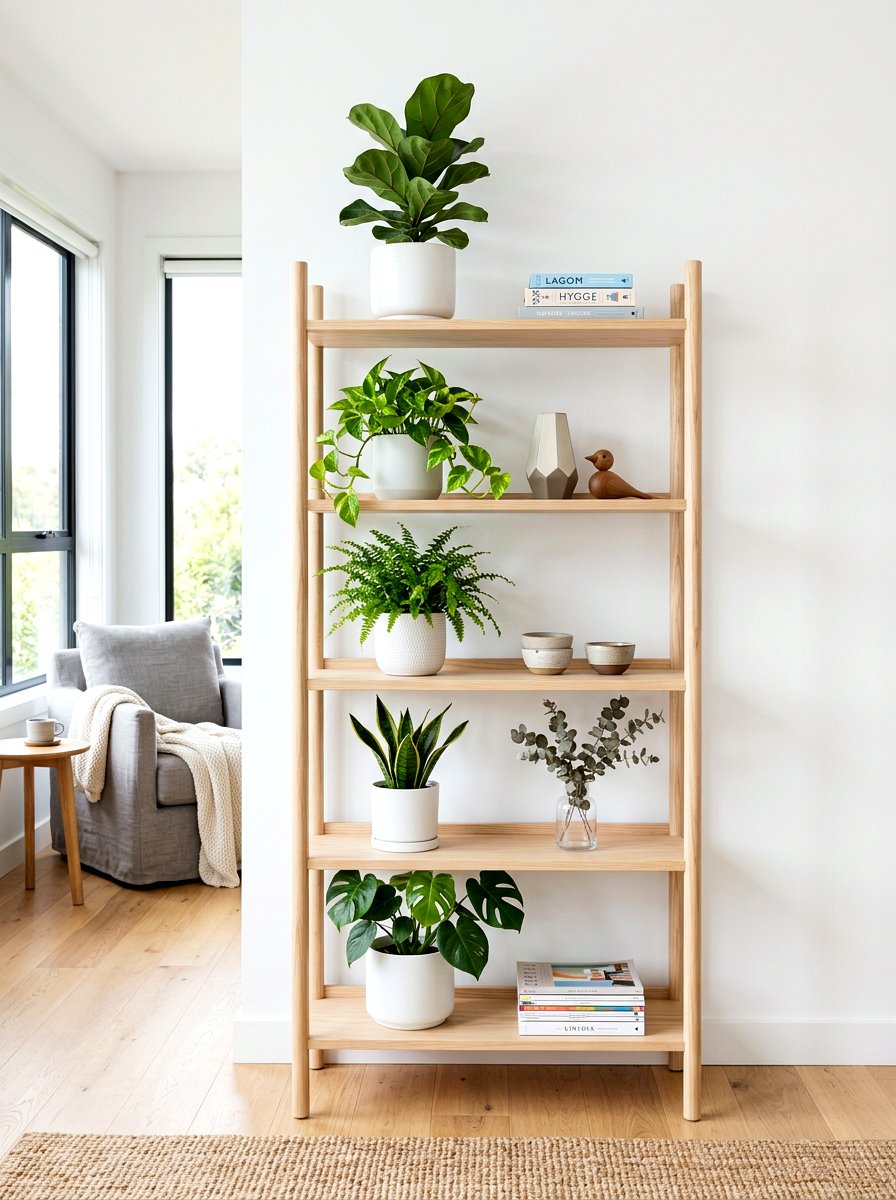 Scandi Style Wood Shelf - 30 vertical garden shelf ideas