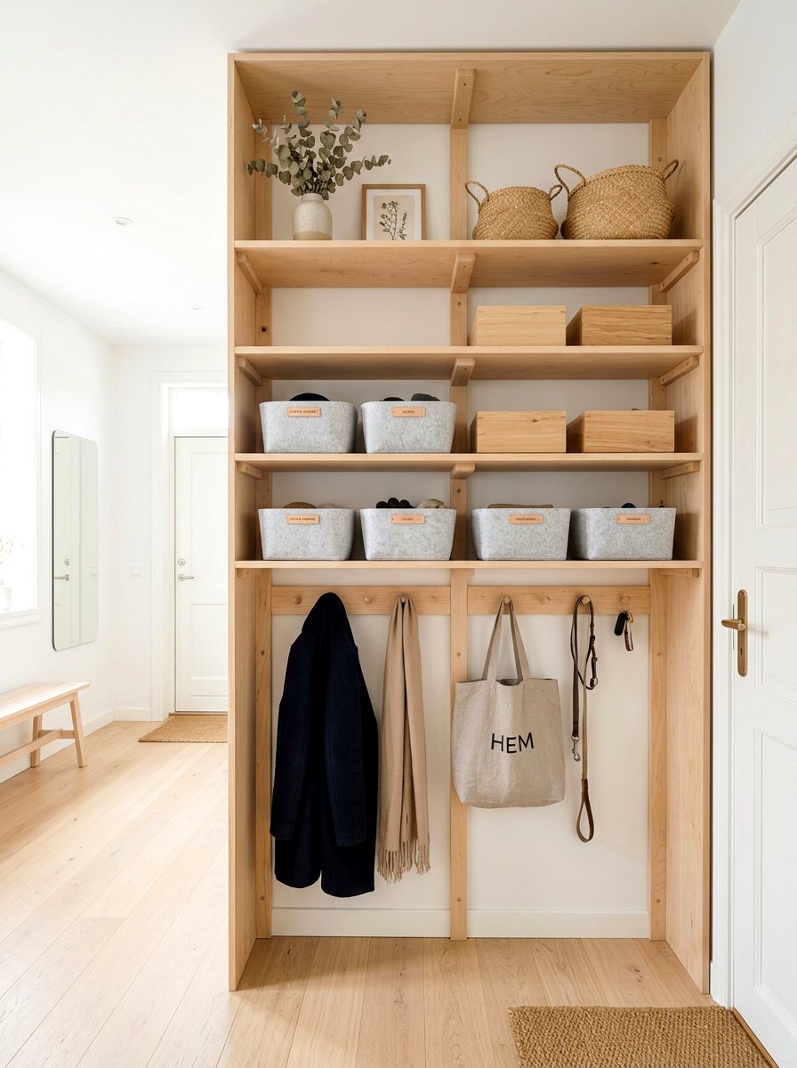 Scandi Style Wood Shelving Closet - 30 coat closet organization ideas