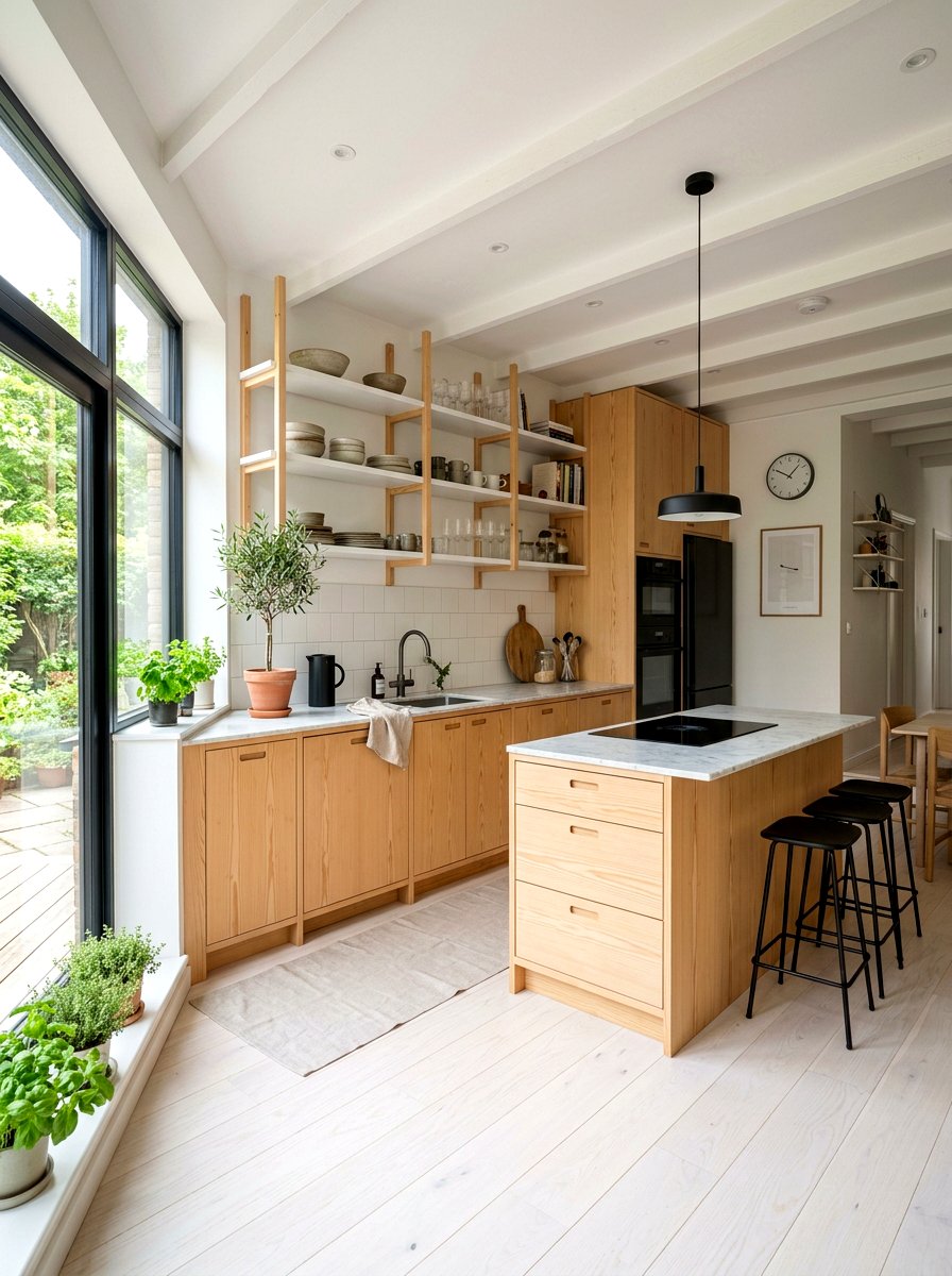 Scandi Wood Kitchen - 30 warm wood cabinet kitchen ideas
