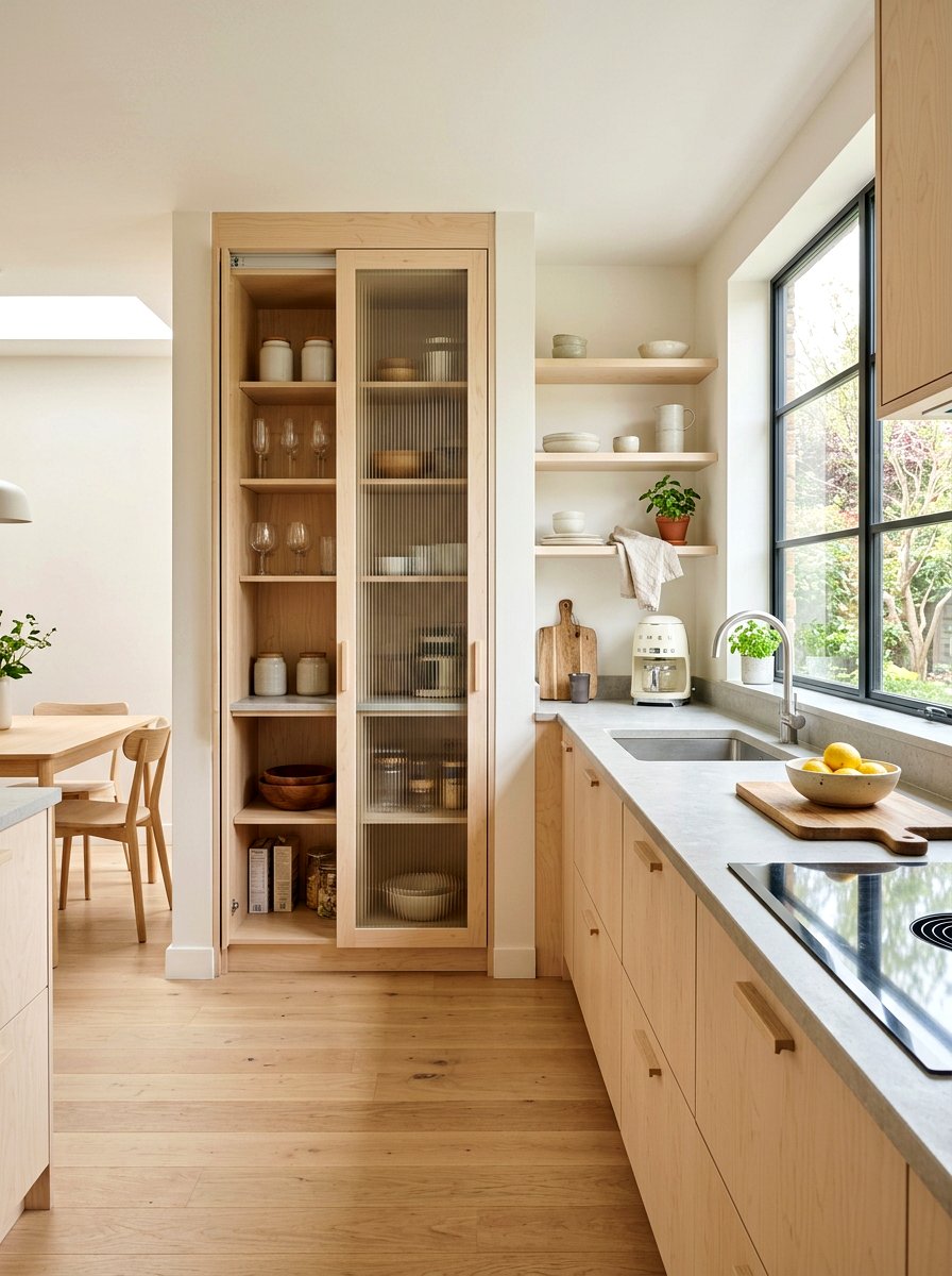 Scandi Wood Reeded Glass Pantry - 30 reeded glass pantry ideas