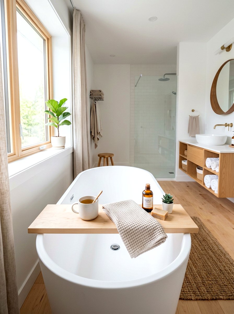 Scandi bath tray - 30 tub tray styling ideas