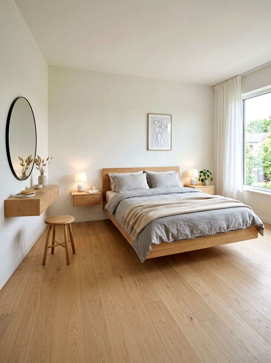 Scandi bedroom floating furniture - 30 Scandinavian bedroom ideas