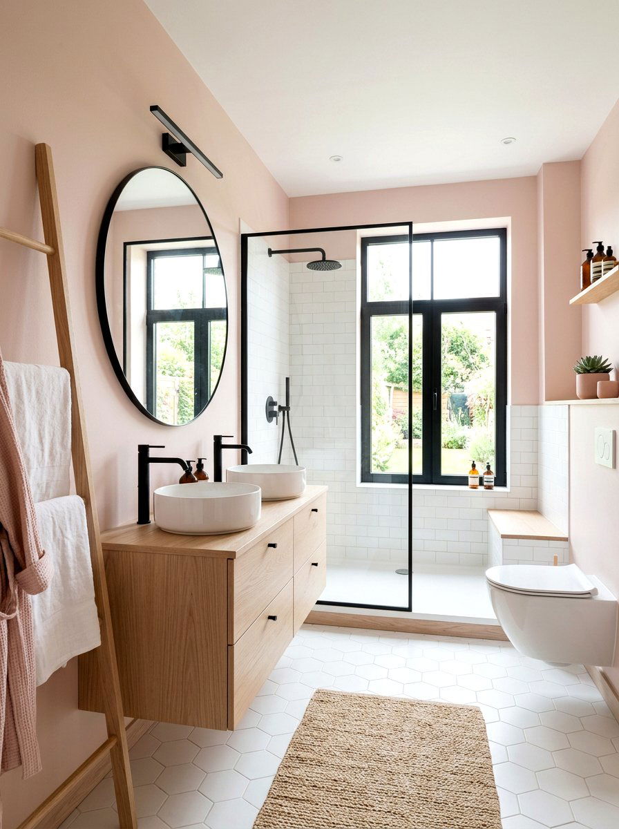 Scandi blush pink bathroom - 30 blush bathroom ideas