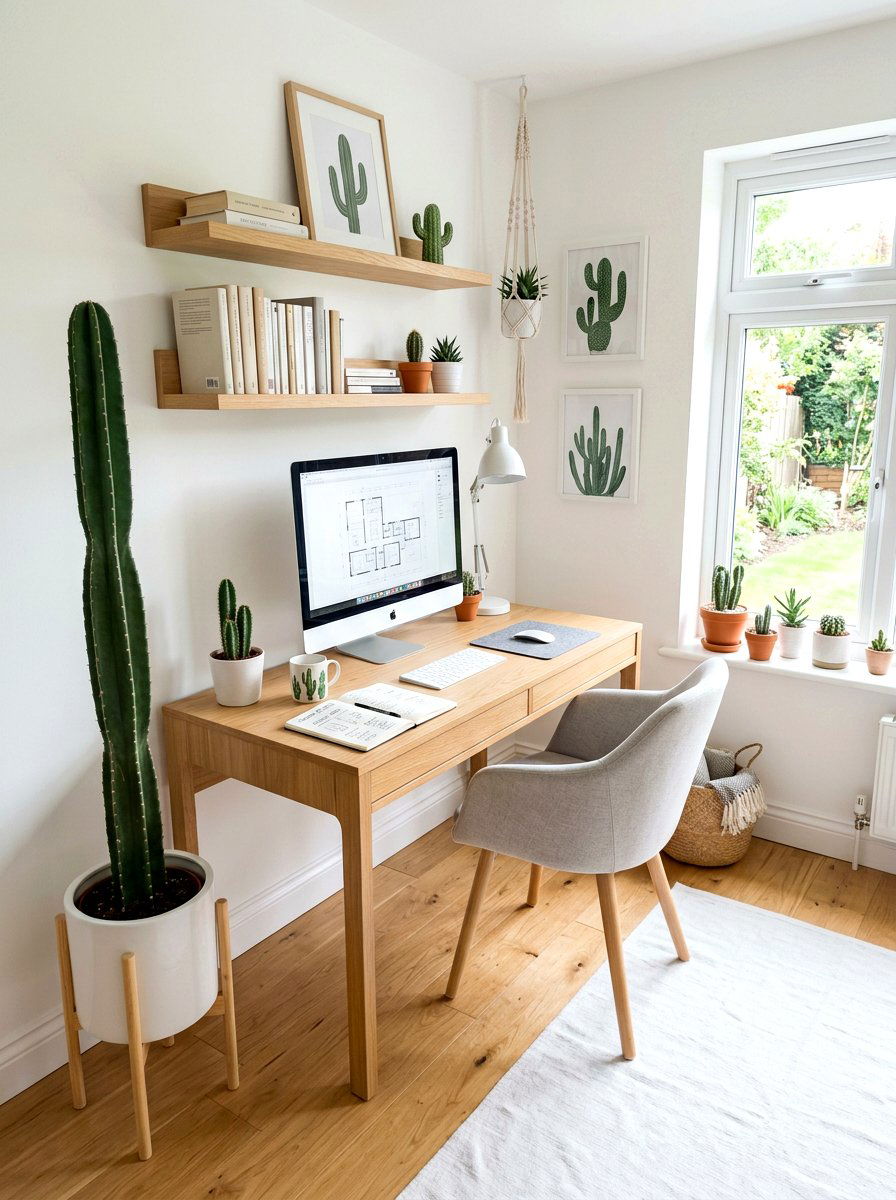 Scandi cactus home office - 30 cactus decor ideas