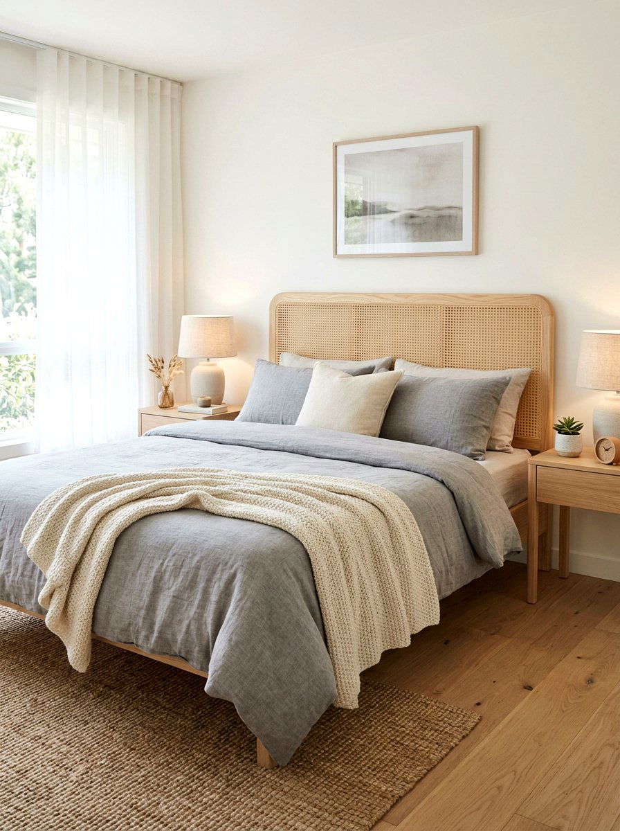 Scandi cane headboard - 30 cane headboard ideas