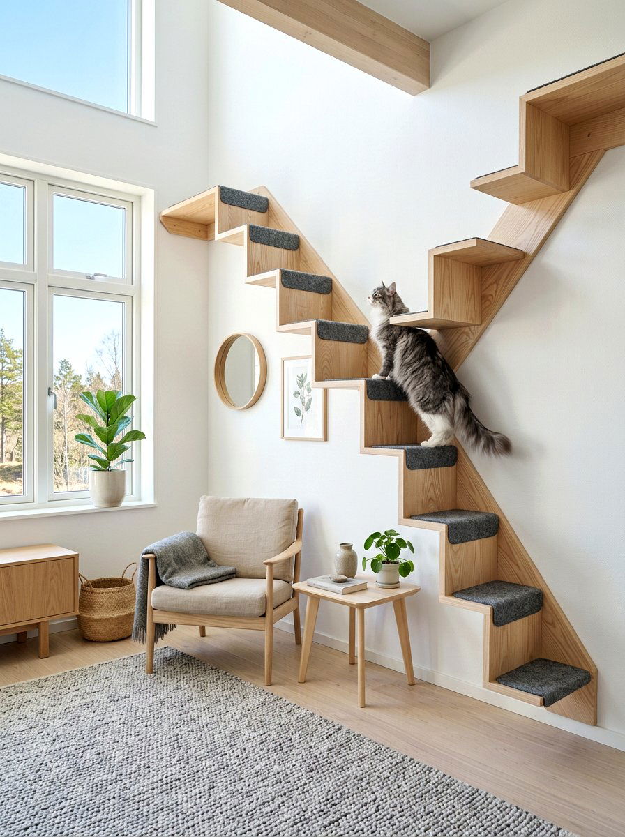 Scandi cat wall stair - 30 cat climbing wall ideas
