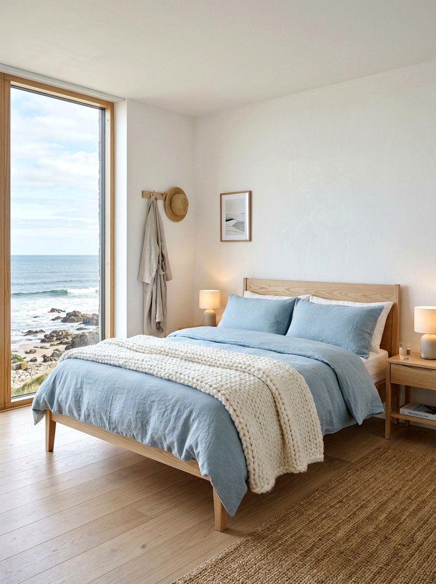 Scandi coastal bedroom with light wood - 30 coastal bedroom ideas
