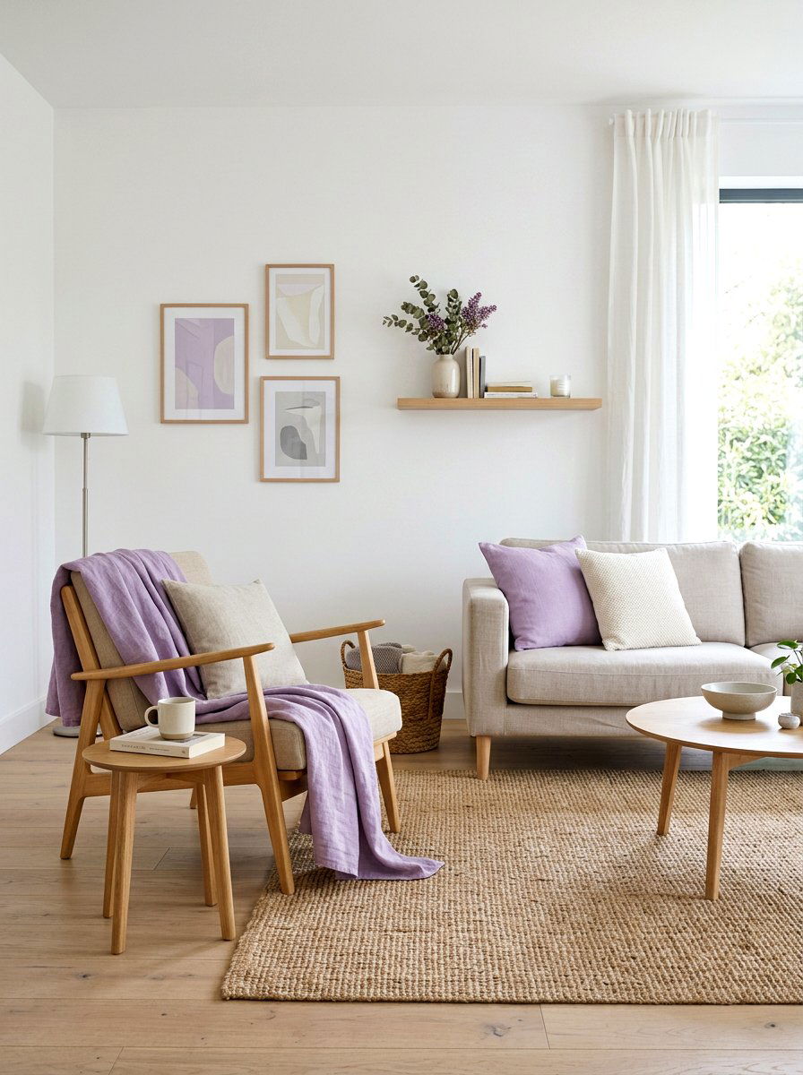 Scandi lilac decor - 30 lilac living room ideas