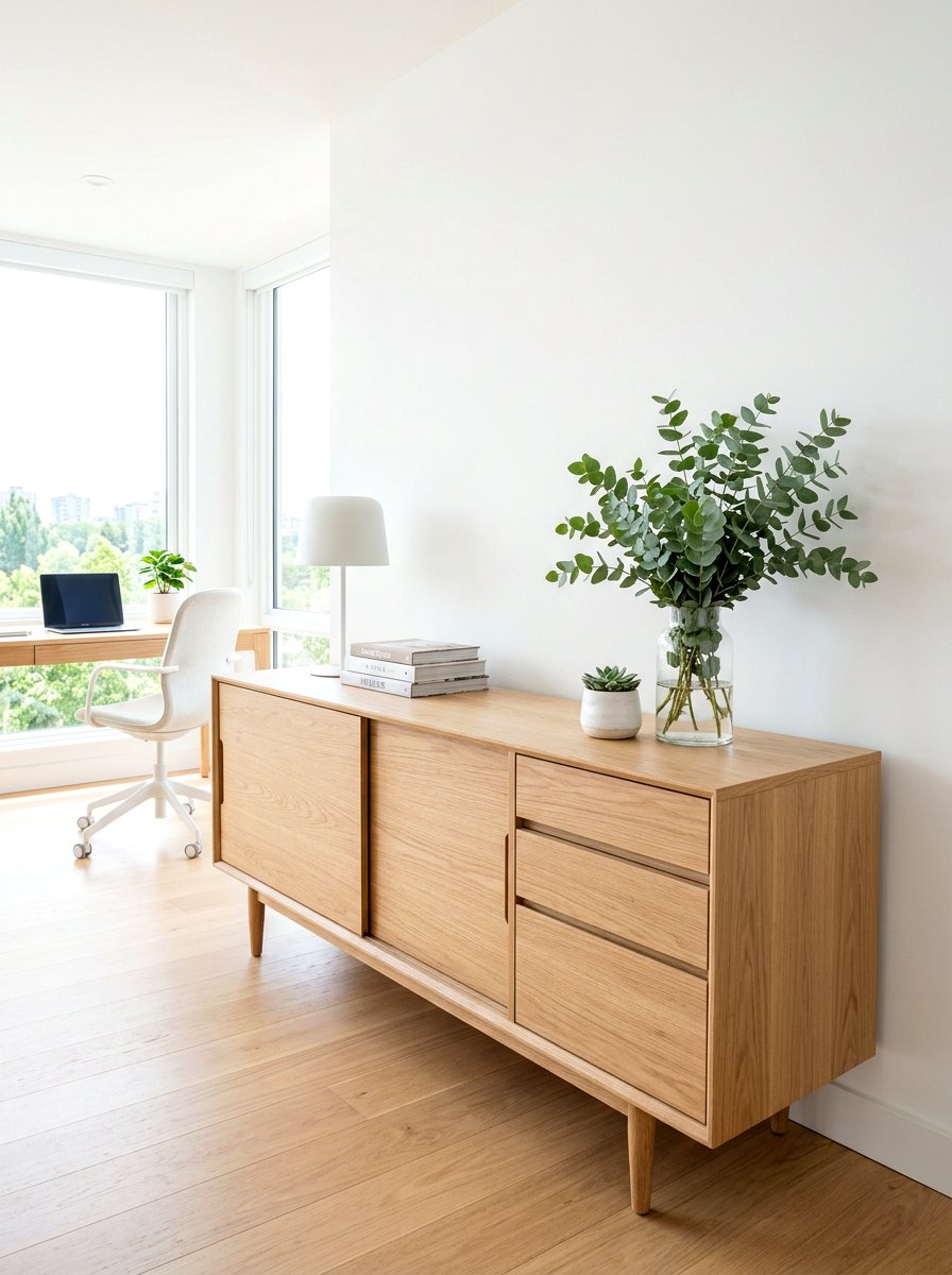 Scandi office credenza design - 30 office credenza styling ideas