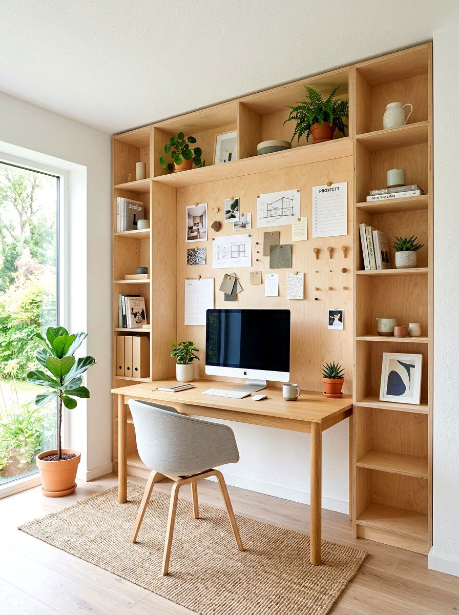 Scandi plywood board office - 30 pinboard office aesthetic ideas