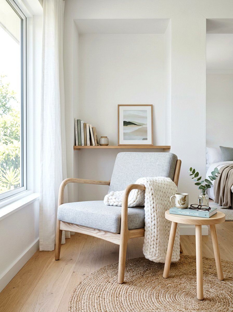 Scandi style armchair - 30 bedroom alcove seating ideas