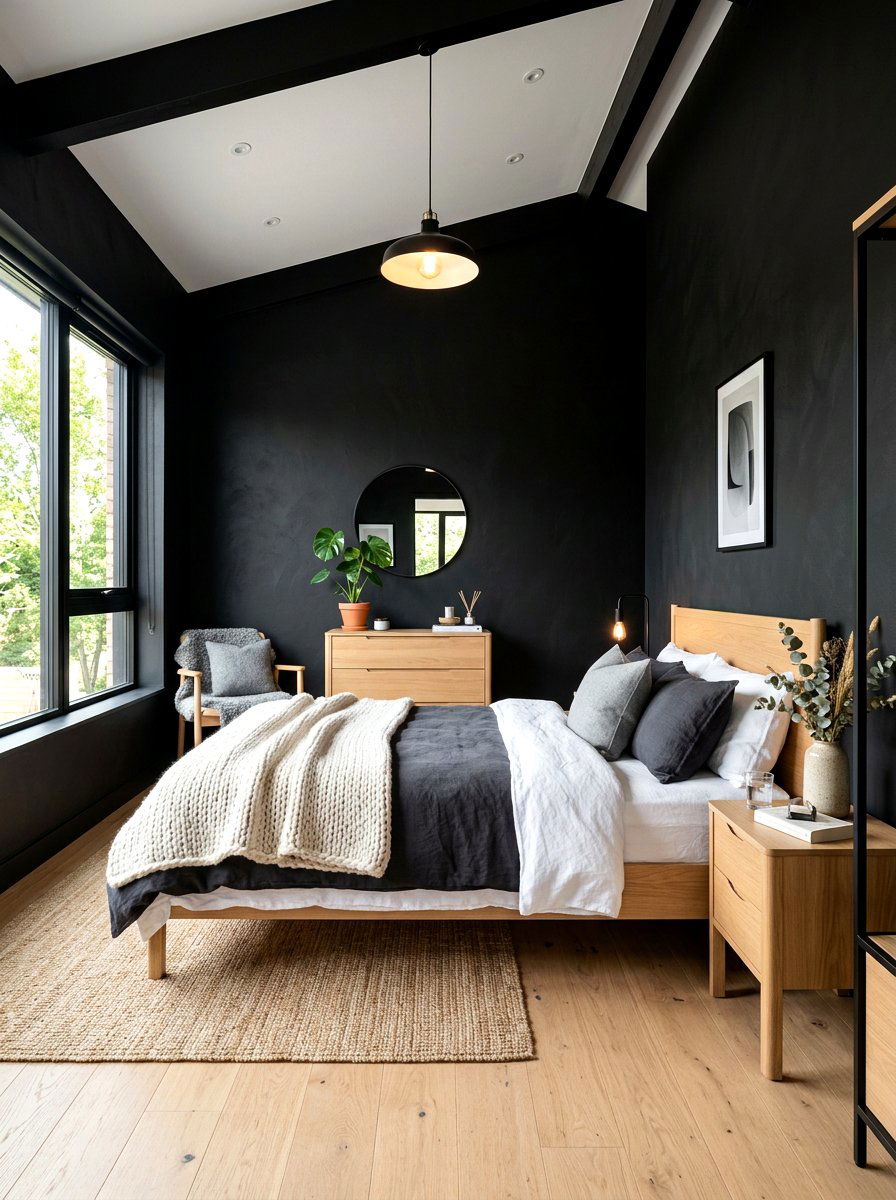Scandi style black bedroom - 30 black bedroom ideas