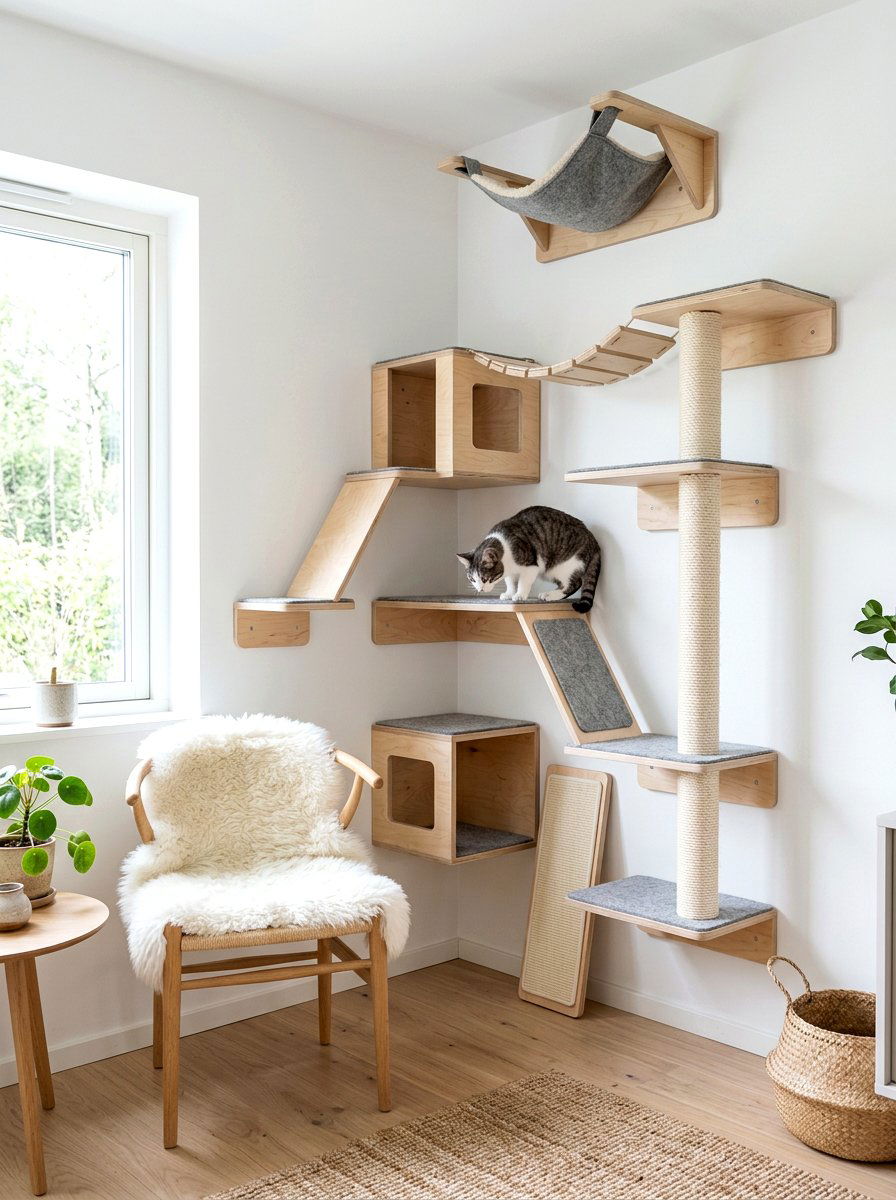 Scandi style cat climbing corner - 30 cat climbing corner ideas