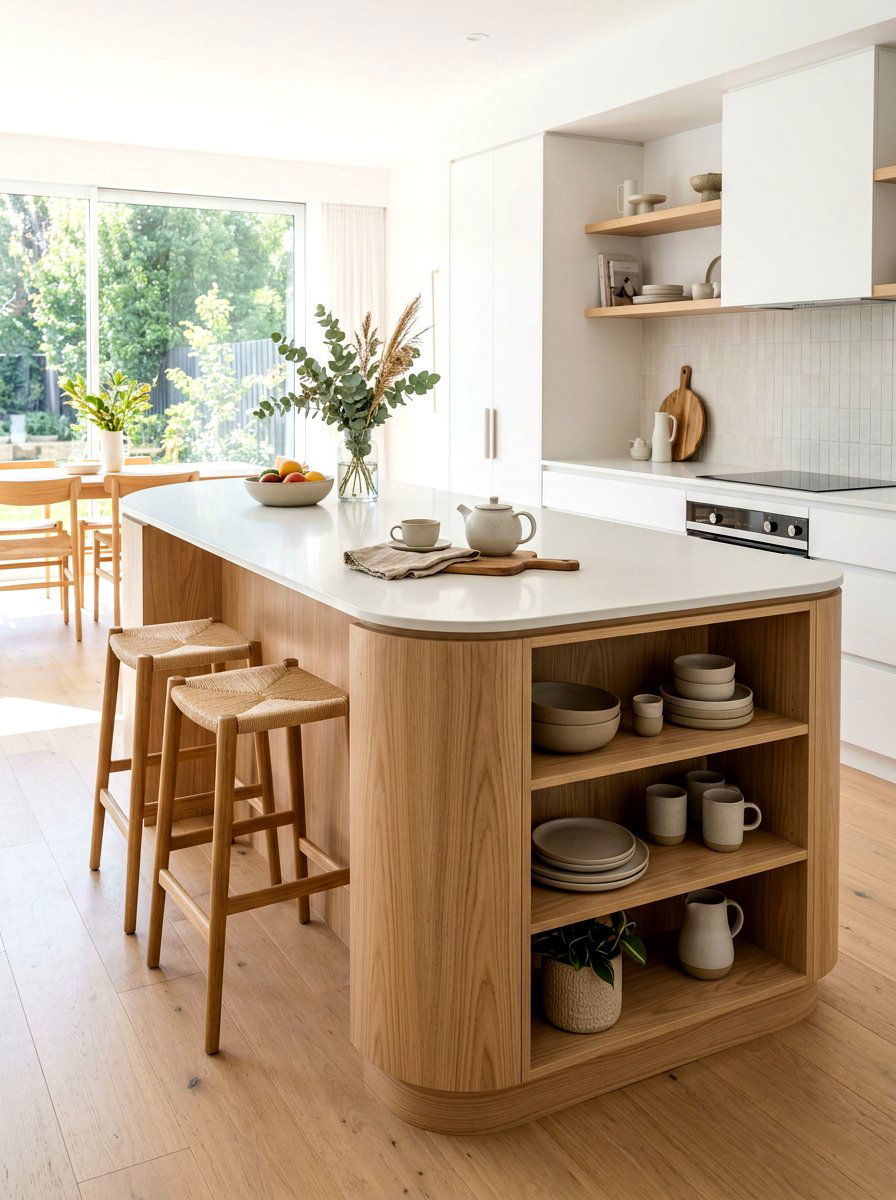 Scandi style curved island - 30 curved kitchen island ideas