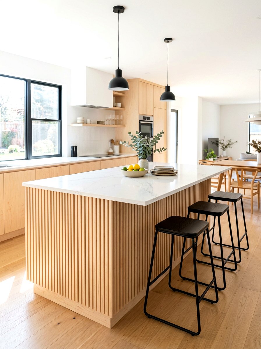 Scandi style fluted kitchen island - 30 fluted kitchen island ideas