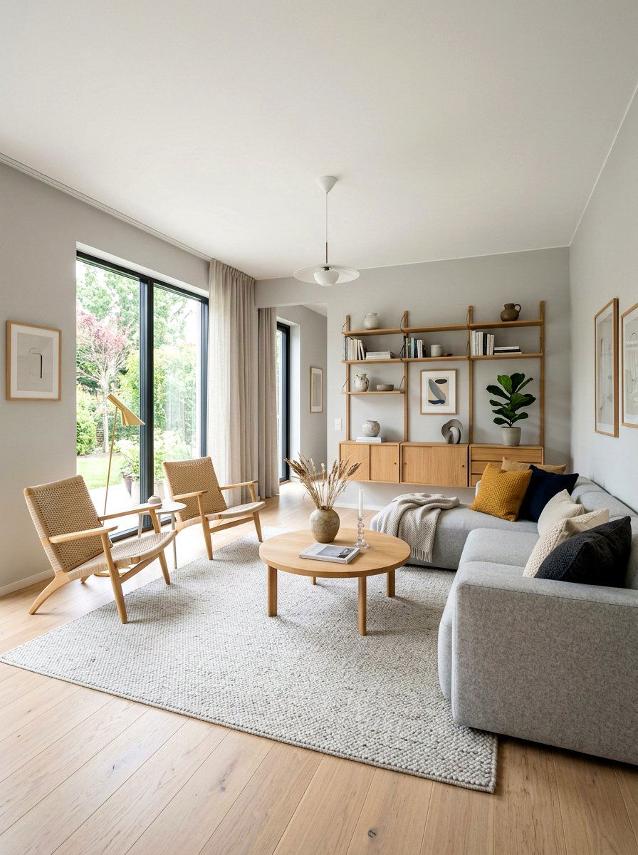 Scandi style gray and light wood - 30 warm gray and wood living room ideas