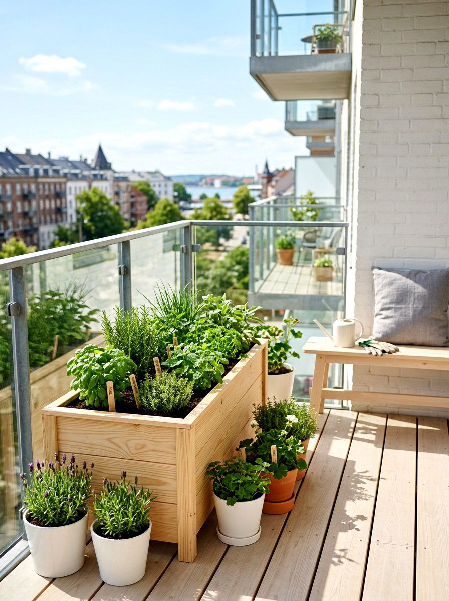 Scandi style herb box - 30 balcony herb box ideas