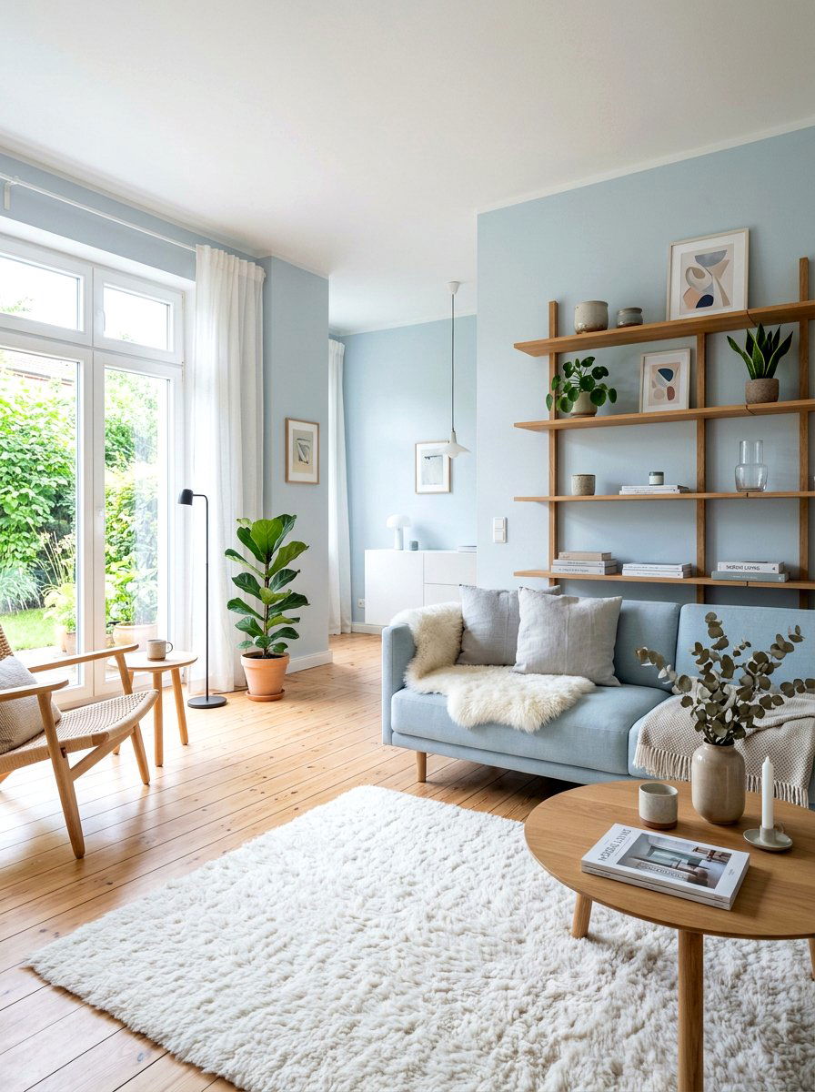 Scandi style light blue living room - 30 soft blue living room ideas