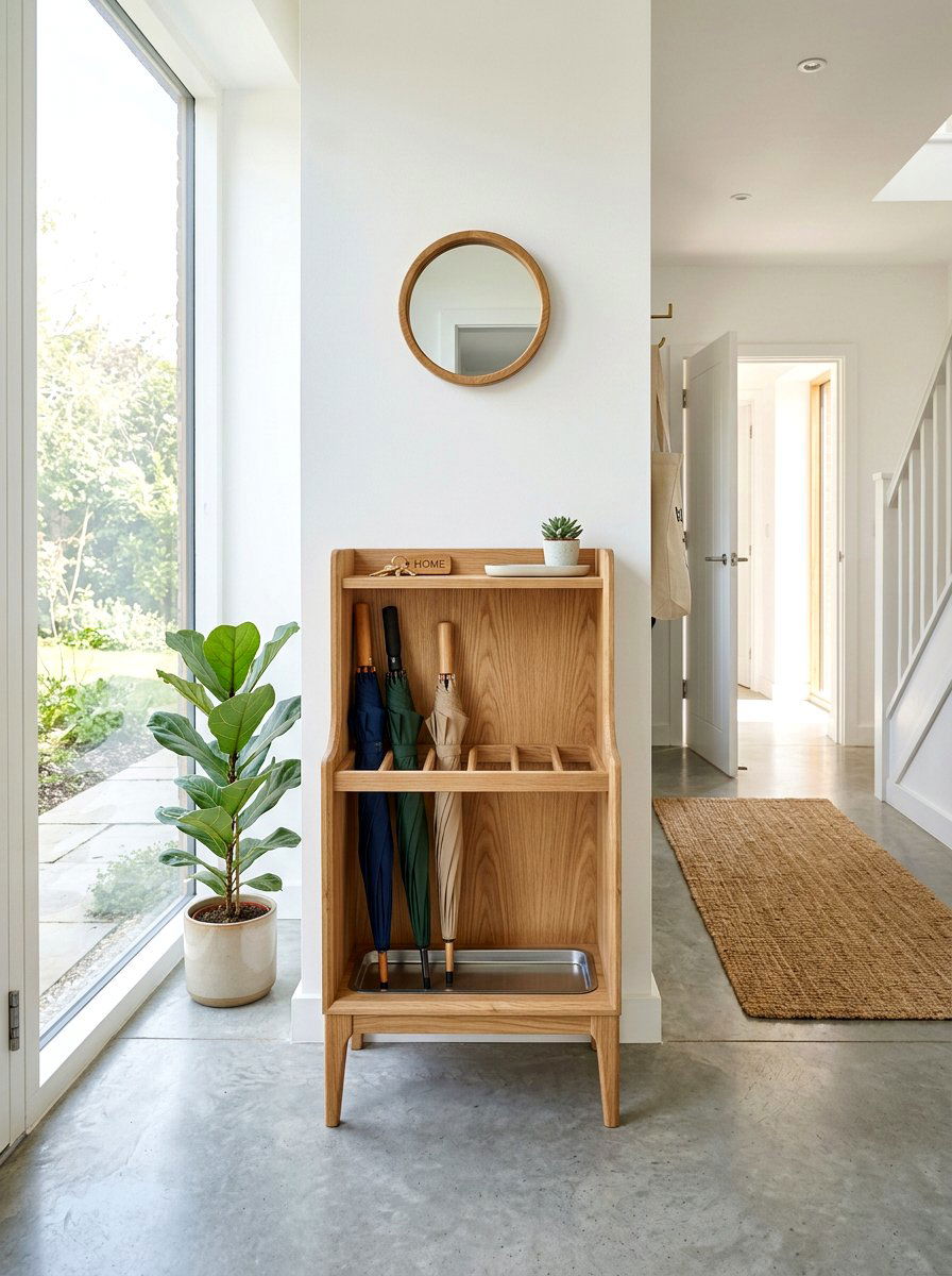 Scandi style light oak umbrella storage - 30 umbrella cabinet ideas