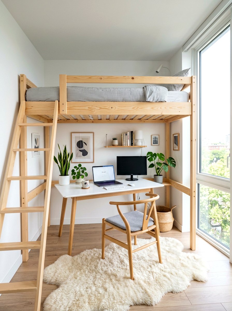 Scandi style loft bed office - 30 loft bed office combo ideas