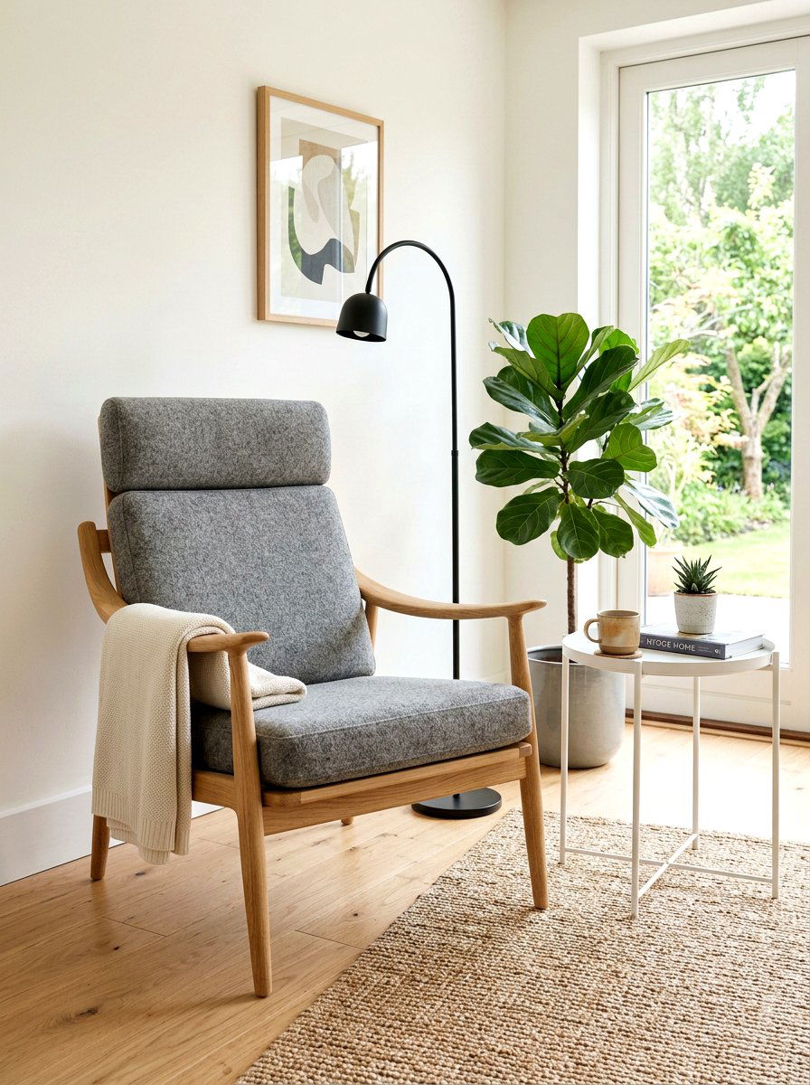Scandi style lounge chair - 30 bedroom reading corner ideas