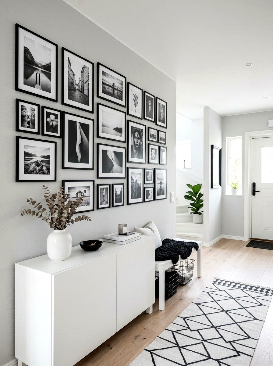 Scandi style monochrome entry - 30 salon wall entry ideas